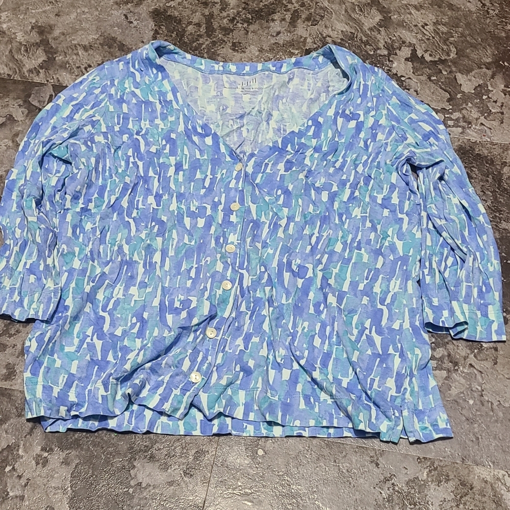 J. Jill Blue and Green Patterned Cardigan